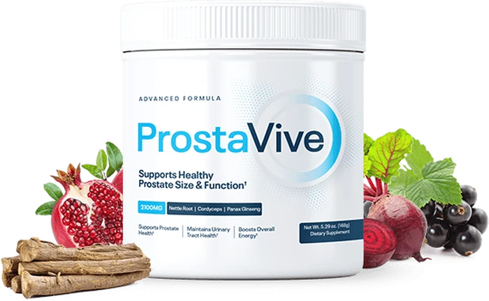 A tub of ProstaVive beside the botanicals in its formula