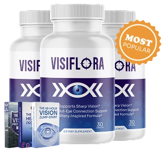 Three bottles of VisiFlora with the three bonus ebooks